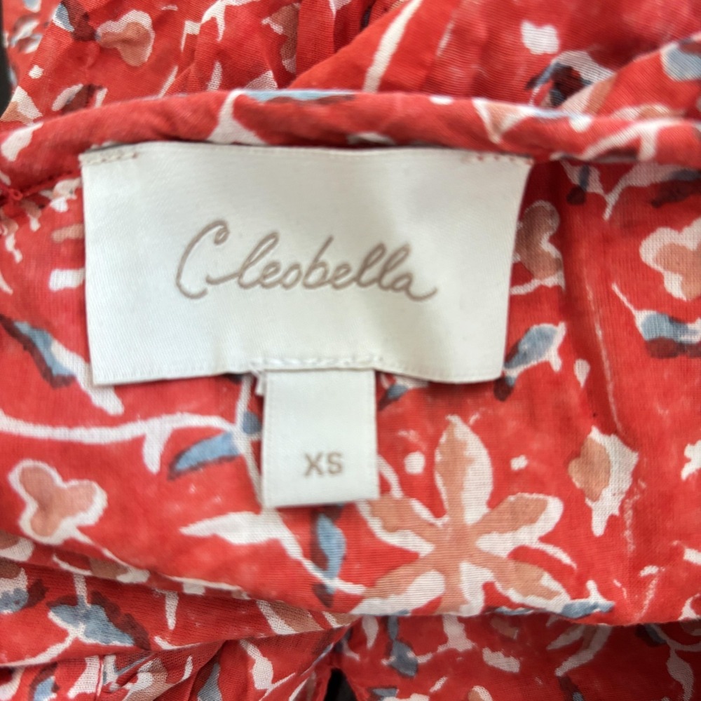 Cleobella Floral Peasant Tunic Top Womens XS Red Ruffle Tassel Boho Blouse - Picture 8 of 11